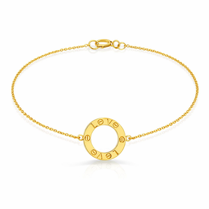Yellow Gold Chain Bracelet with one Ring engraving with LOVE ,18k, 2.78gr