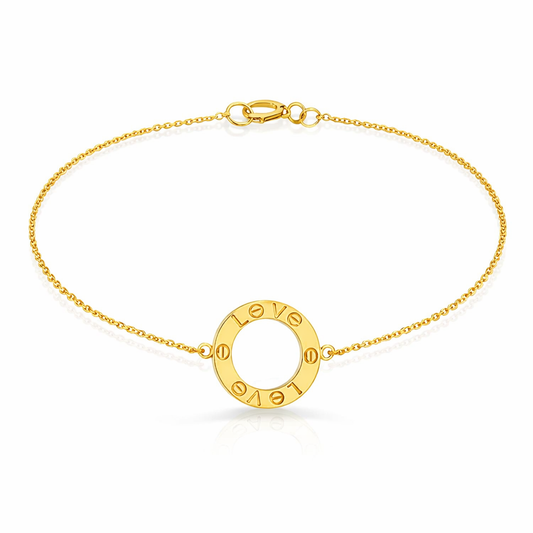 Yellow Gold Chain Bracelet with one Ring engraving with LOVE ,18k, 2.78gr