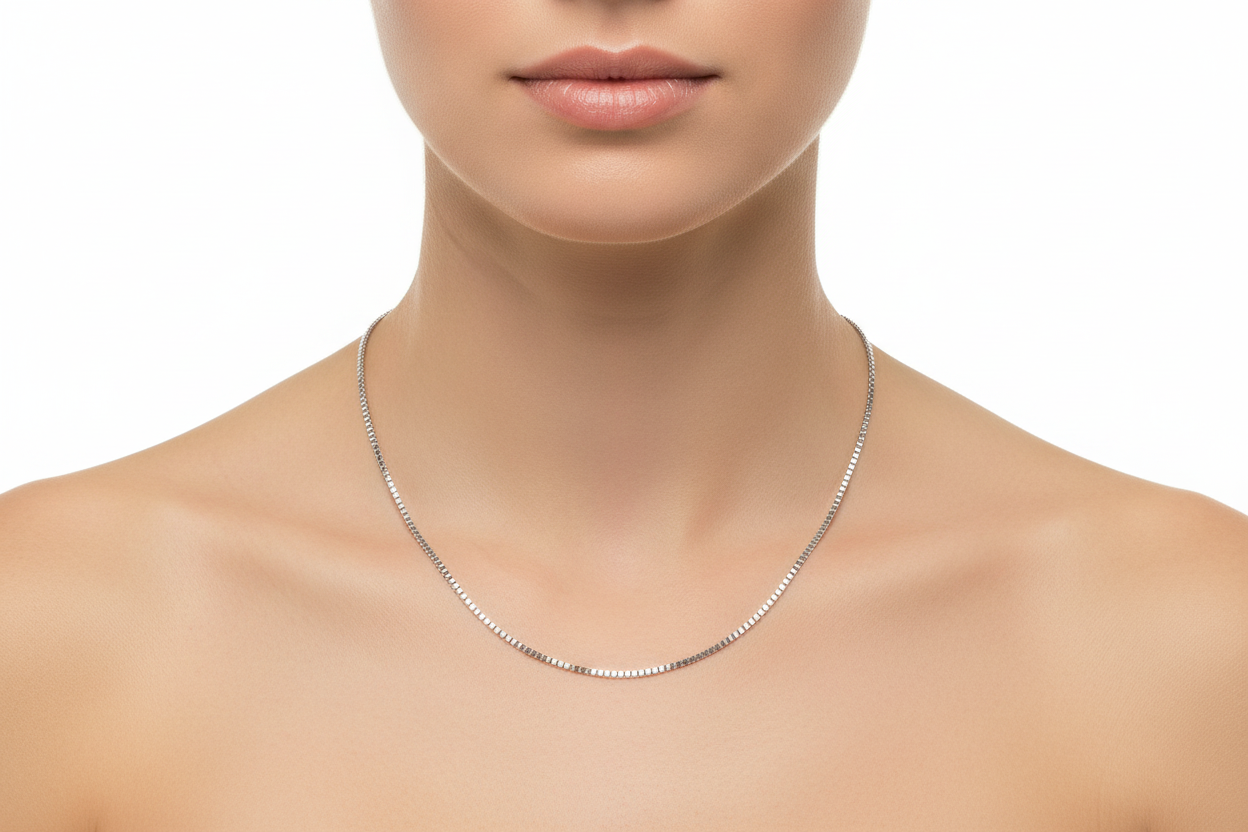 14K Italian White Gold Box Chain 18"