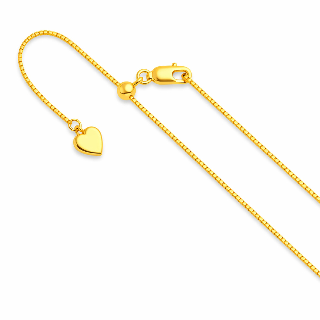 14K Yellow Gold Box Chain with Adjustable Sliding Bead