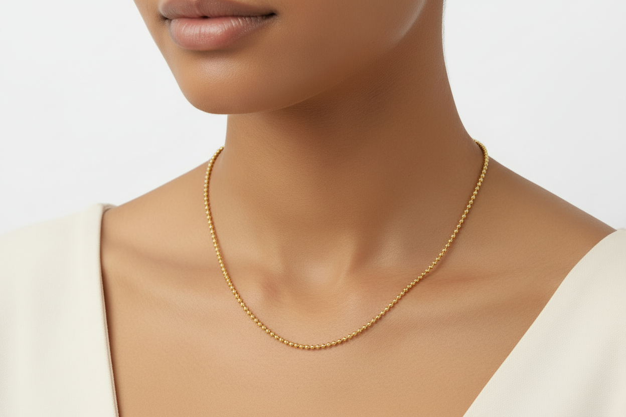 18K Italian Yellow Gold Diamond Cut Beaded Style Chain 24"
