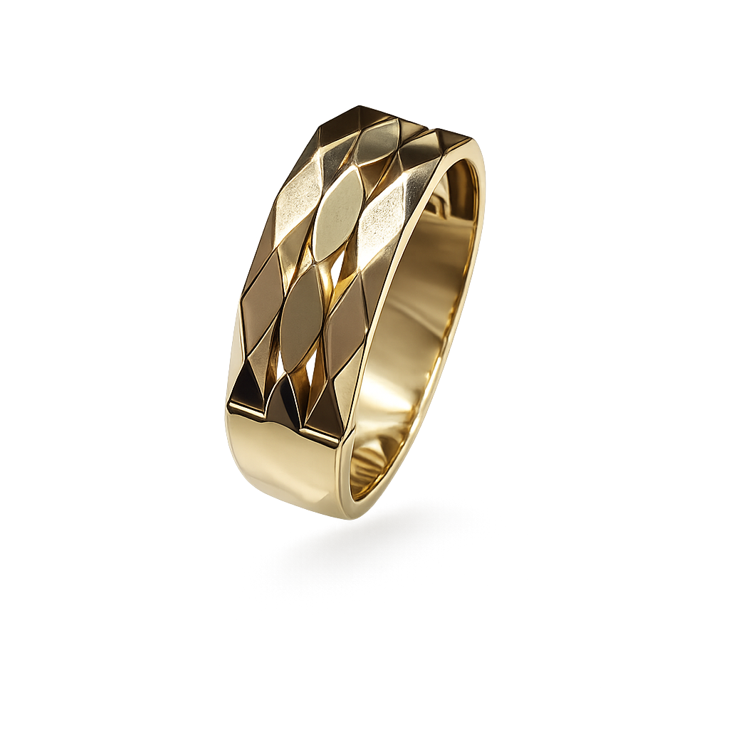 18K Yellow Gold Wide Patterned Band
