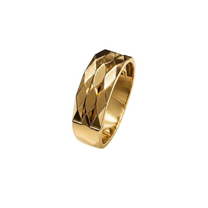 18K Yellow Gold Wide Patterned Band Ring