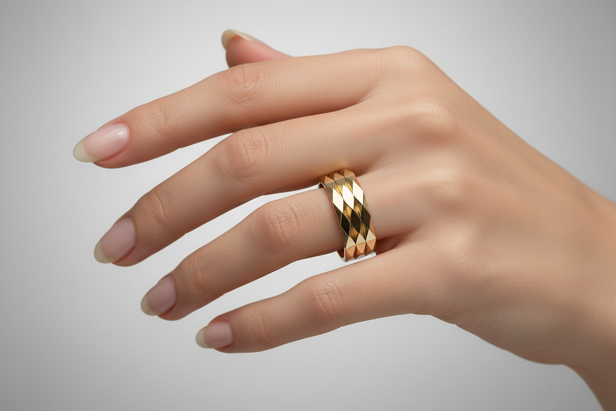 18K Yellow Gold Wide Patterned Band