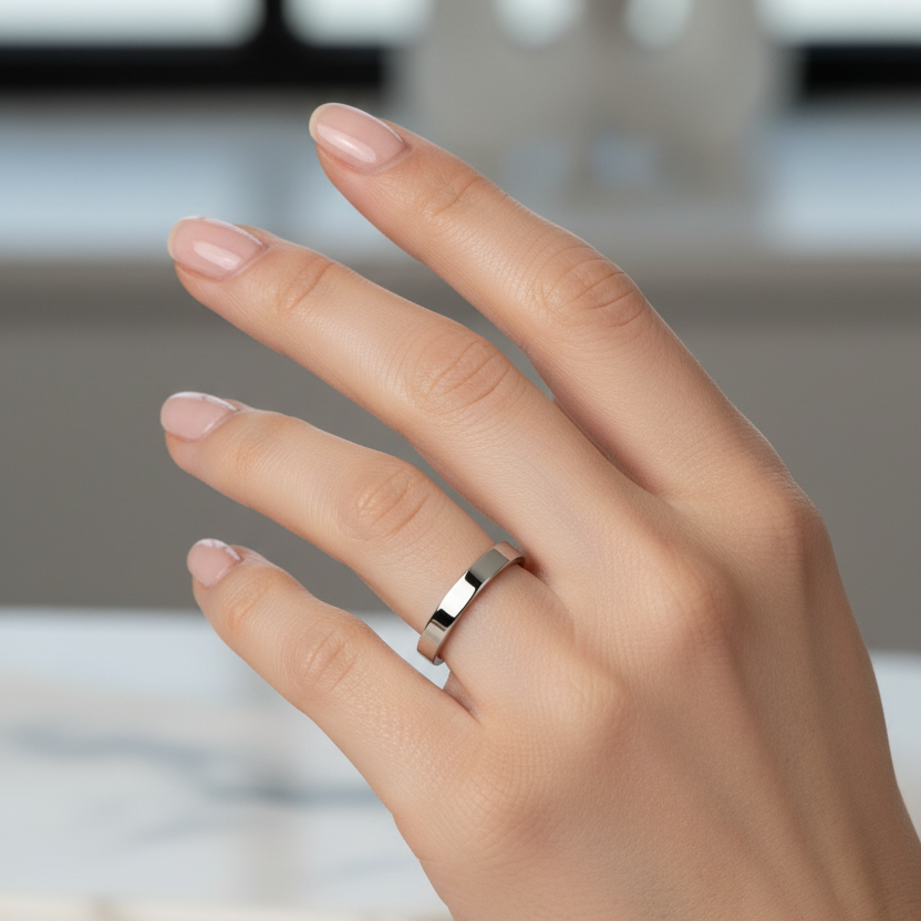 14K White Gold Flat Simple Thin Band