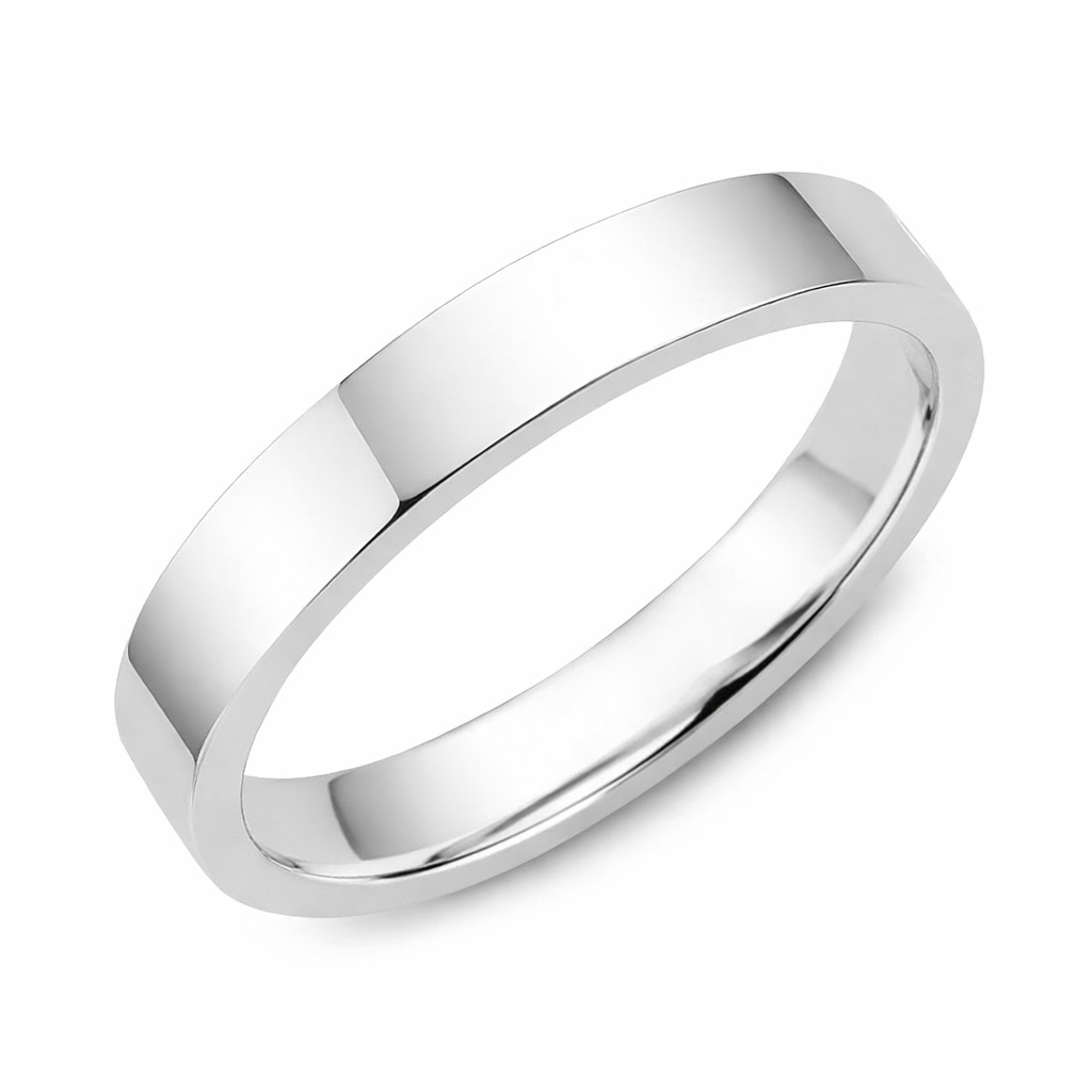 14K White Gold Flat Wedding Band 4mm Size: 9 3/4