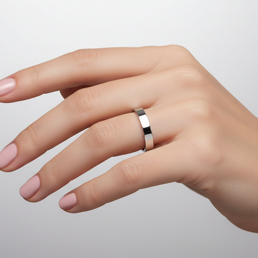 14K White Gold Flat Wedding Band