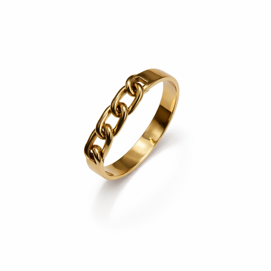 Yellow Gold Ring with Chain on Top 14k 4mm