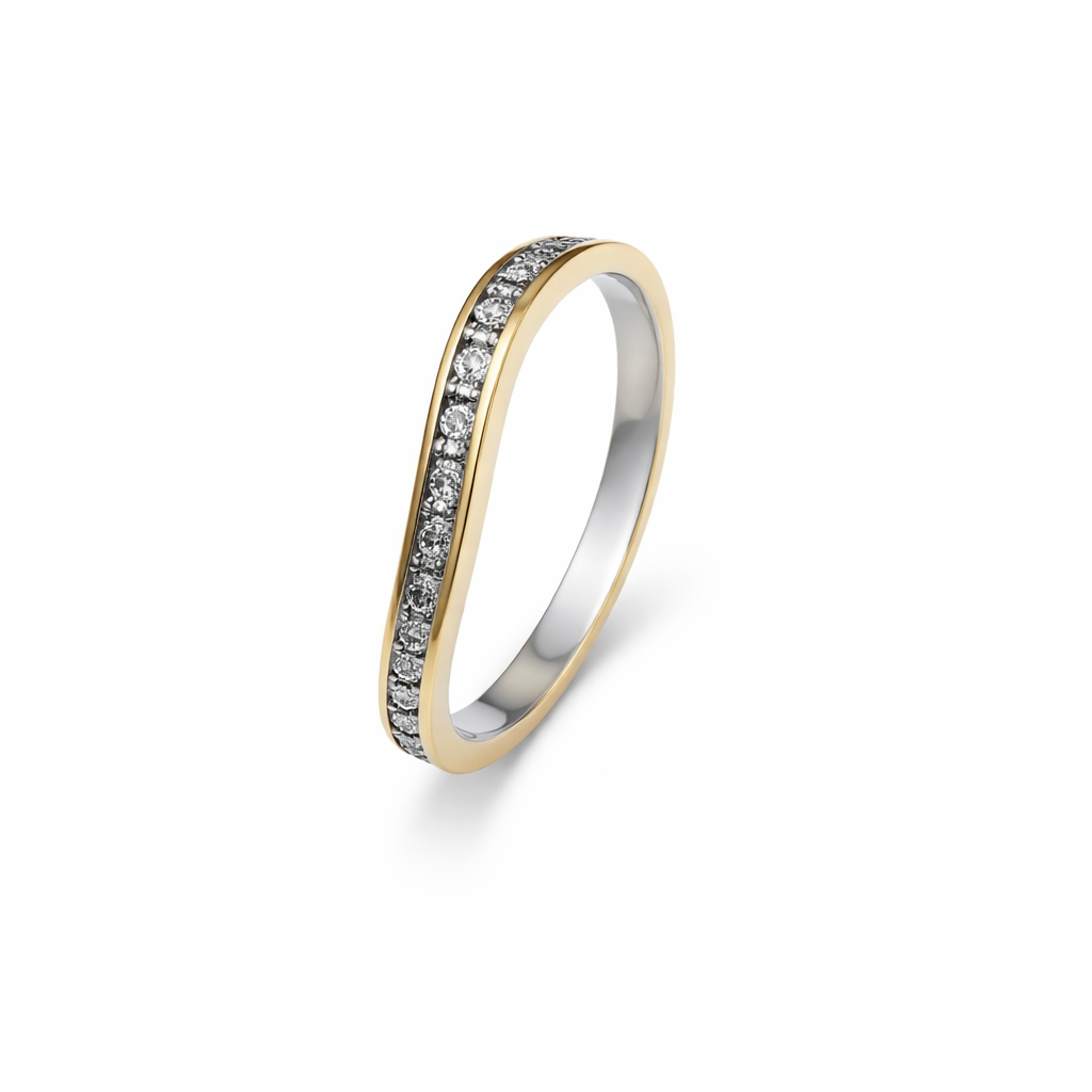 18K Two – Tone s Band with One Row CZ 2.47 gr