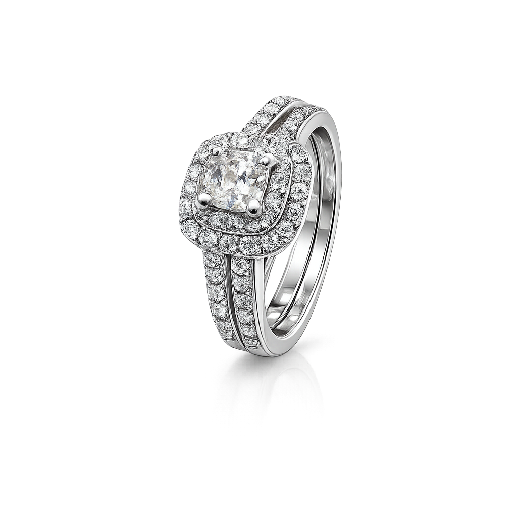 White Gold Halo Diamond Engagement Ring Set. 14k C.18ct TDW: 0.36 VS-SI, GH