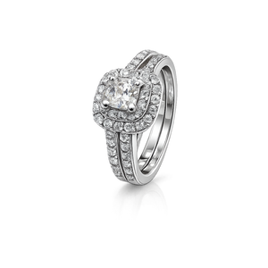 White Gold Halo Diamond Engagement Ring Set. 14k C.18ct TDW: 0.36 VS-SI, GH