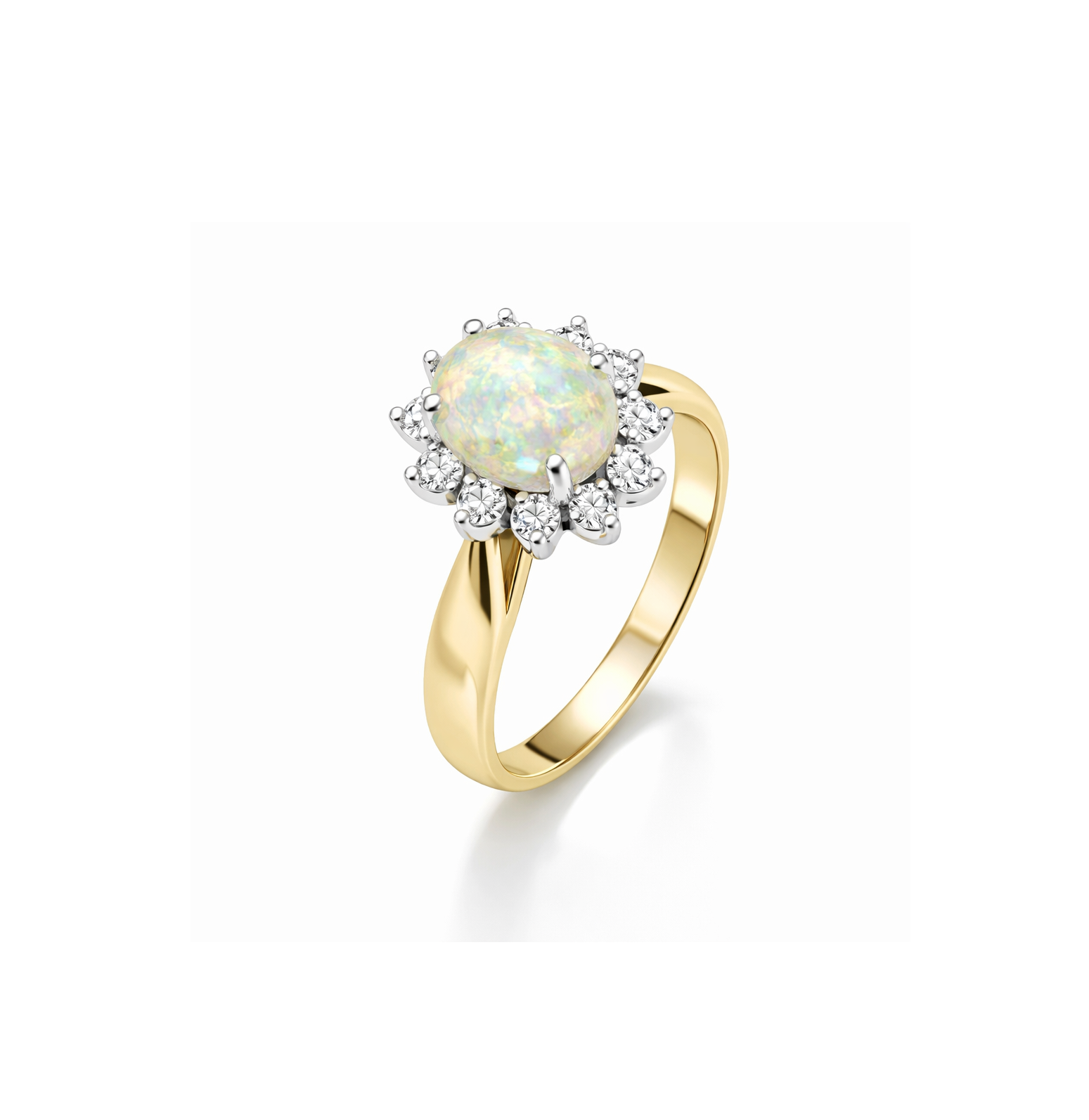 14K Two-Tone Natural Opal Setting with Diamonds Ring, TDW: 0.10ct SI H-I