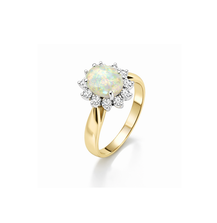 14K Two-Tone Natural Opal Setting with Diamonds Ring, TDW: 0.10ct SI H-I