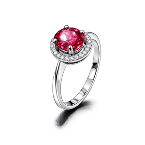 White Gold Halo Setting Oval Shape Ruby and Diamond Ring. 14k R: 1.14ct TDW: 0.11ct