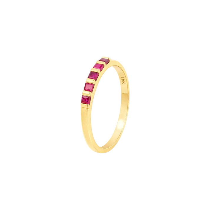 14K Yellow Gold With Five Square Shape Rubies RIng