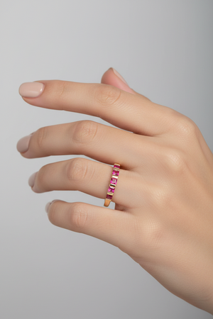 14K Yellow Gold Ring setting with Five Square Shape Rubies