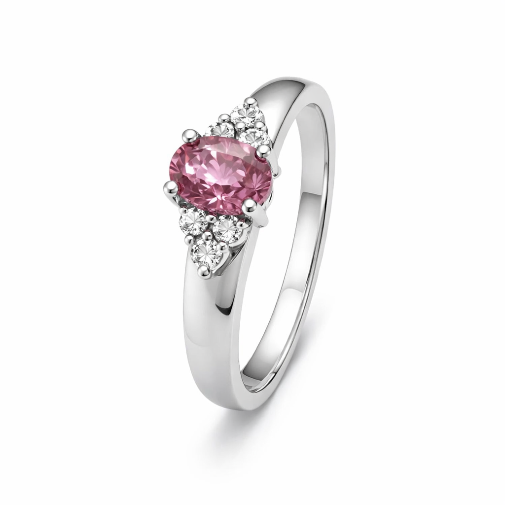 10K White Gold Ring with Pink Ruby and Diamonds
