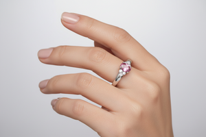 10K White Gold Ring with Pink Ruby and Diamonds