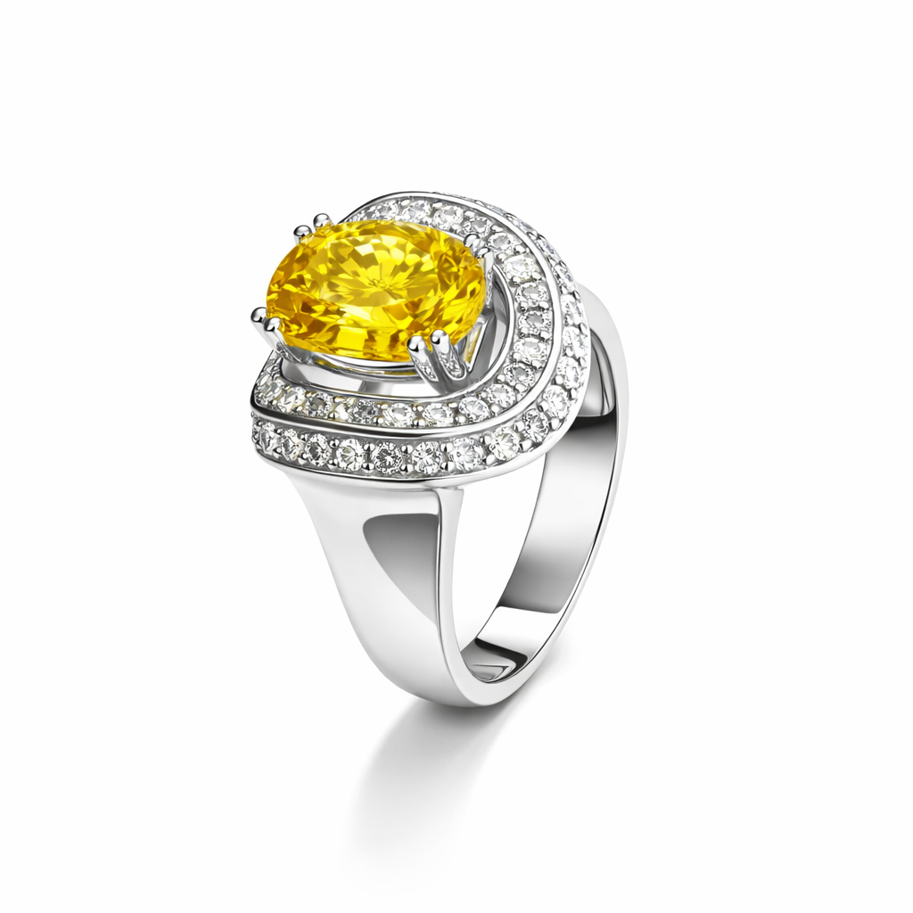 White Gold Oval Citrine and Diamond Ring. 14k, Cit: 2ct, TDW: 0.60ct
