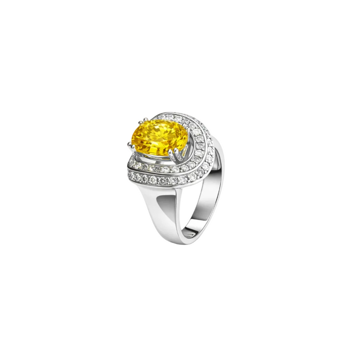 14K White Gold Oval Citrine and Diamond Ring