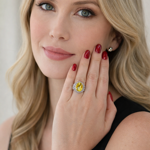 White Gold Oval Citrine and Diamond Ring. 14k, Cit: 2ct, TDW: 0.60ct