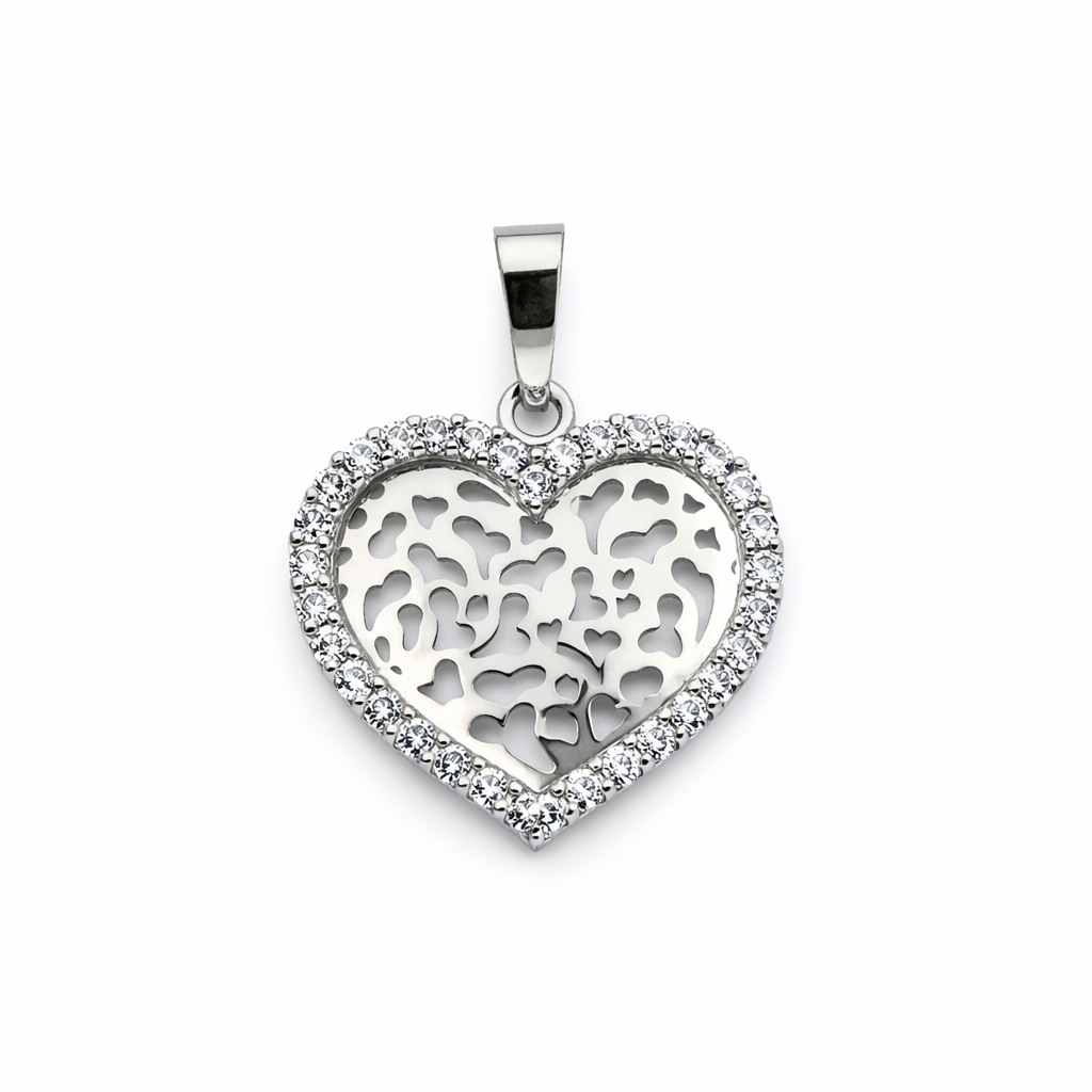 Sterling Silver Heart Shape with CZ SurRound ing and Heart Hollow Design 925
