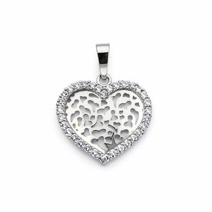Sterling Silver Heart Shape with CZ SurRound ing and Heart Hollow Design 925