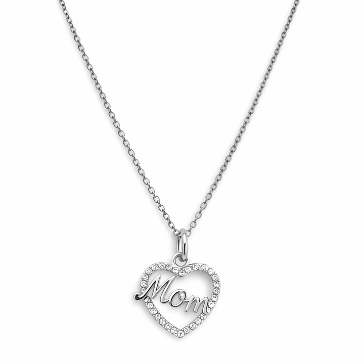 Sterling Silver Heart Shape with initial "MOM " Necklace