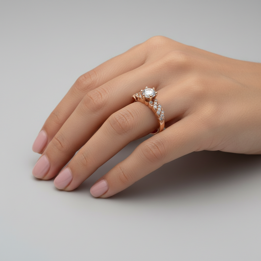 925 Sterling Silver Rose Plated Twisted Pavé Solitaire Engagement Ring