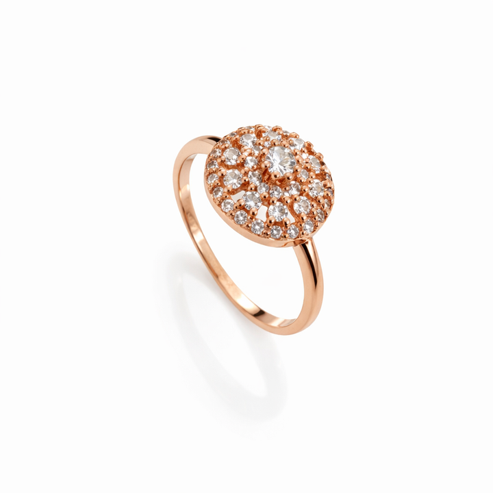 Sterling Silver Clustered Halo CZ Golden Rose Ring