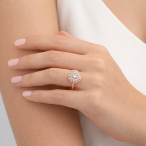 Sterling Silver Clustered Halo CZ Golden Rose Ring