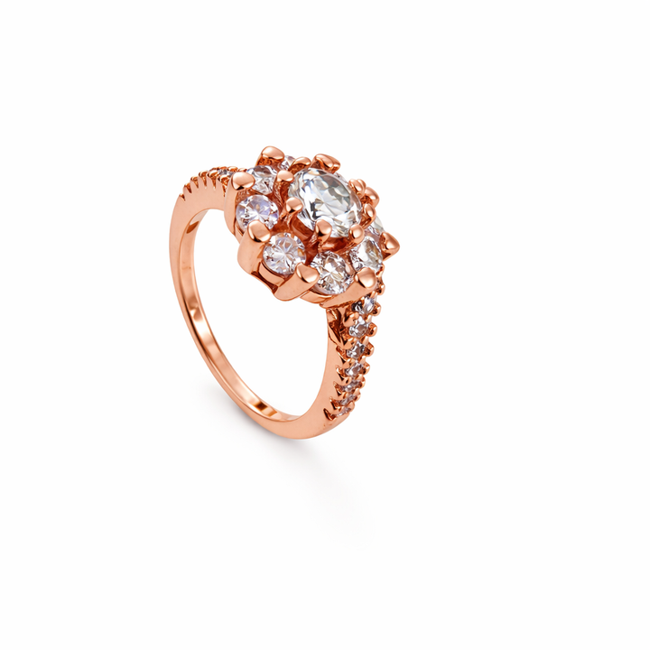 925 Sterling Silver Rose Gold Flower Halo CZ Ring