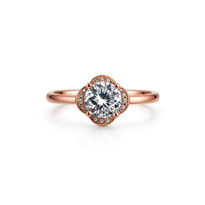 925 Sterling Silver Rose Gold Plated Flower Solitaire CZ Ring