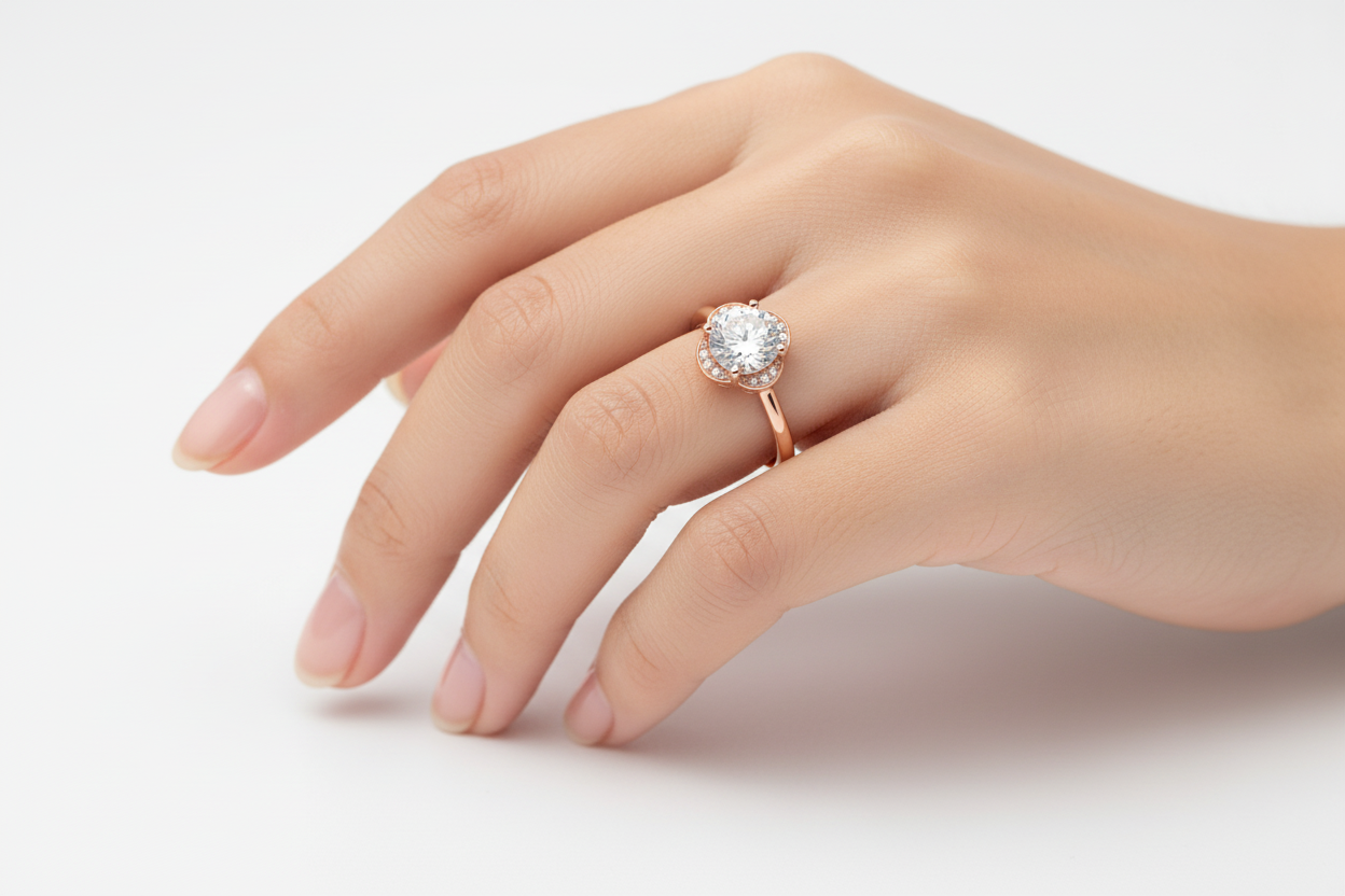 Sterling Silver 925 Rose Gold Plated Flower Solitaire CZ Engagement Ring