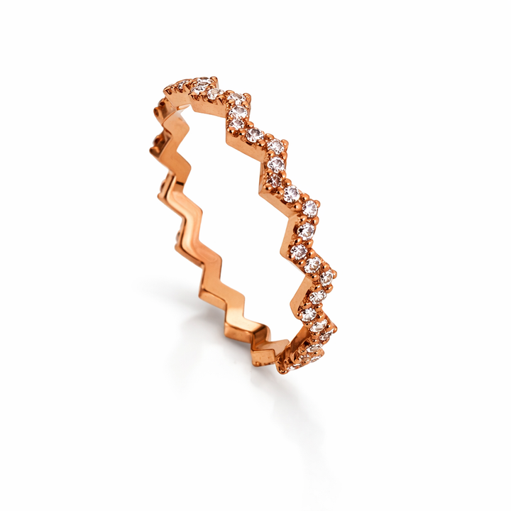 Sterling Silver Rose Plated CZ Zig Zag Band
