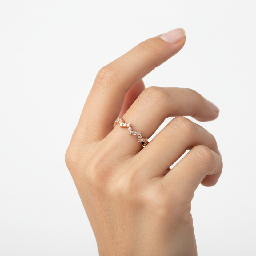 Sterling Silver Rose Plated CZ Zig Zag Band