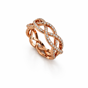 925 Sterling Silver Golden Rose Plated CZ Infinity Wave Ring