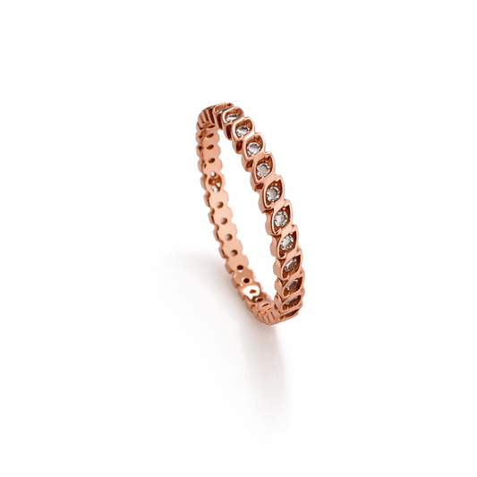 Sterling Silver Golden Rose Plated CZ Eternity Band Ring