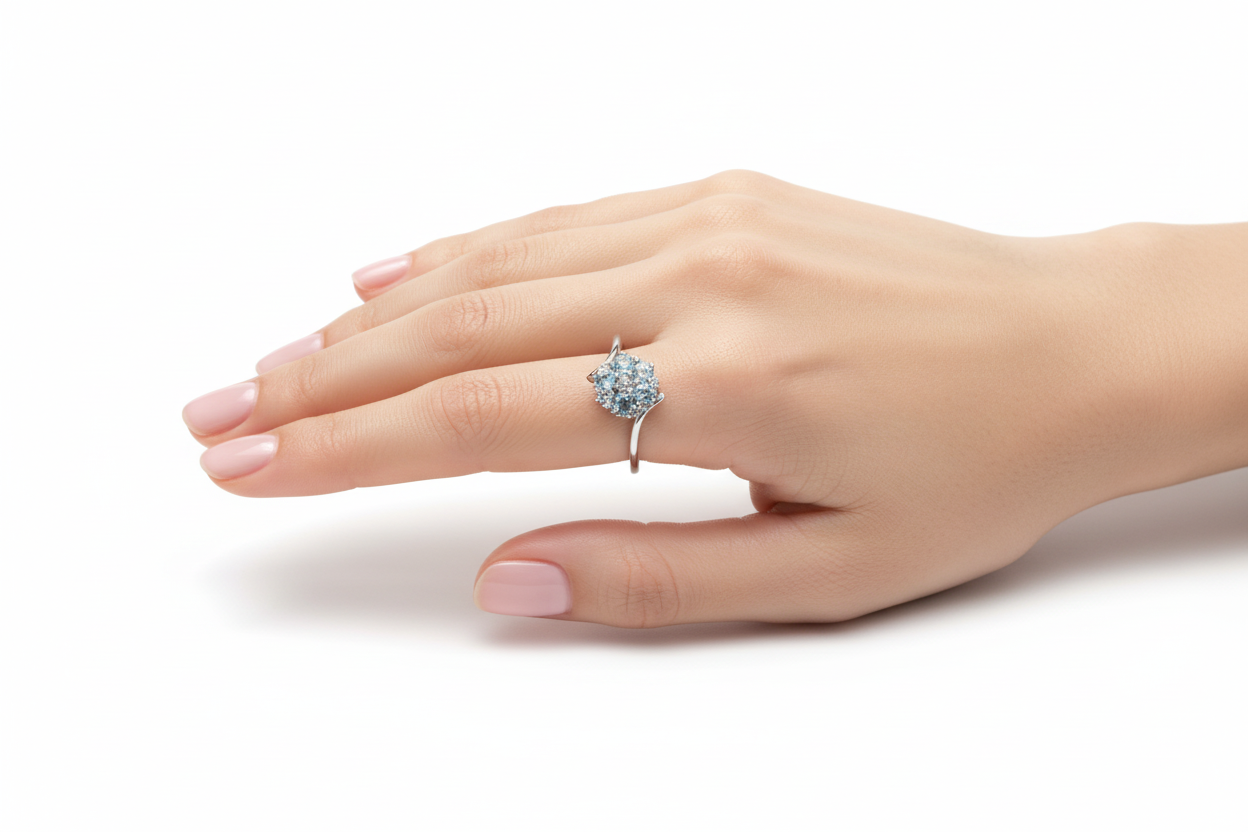 White Gold Ocean Bloom Aquamarine and Diamond Ring 14k