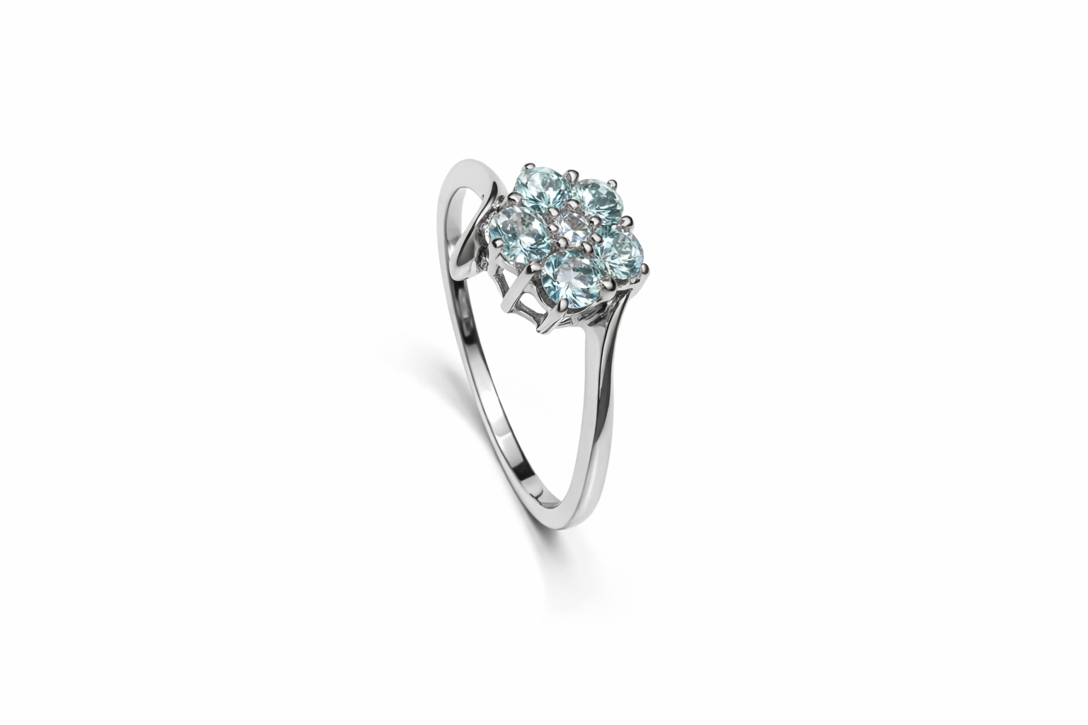 White Gold Ocean Bloom Aquamarine and Diamond Ring 14k