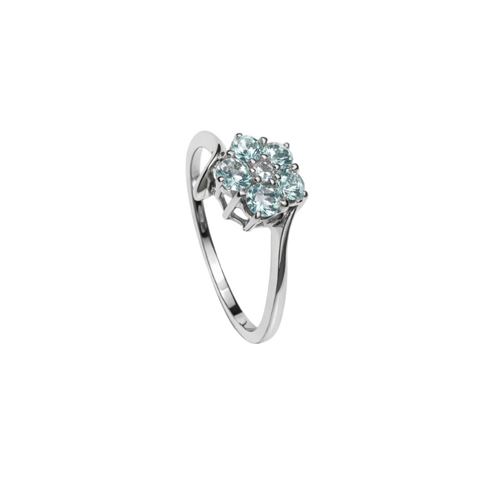 14K White Gold Ocean Bloom Aquamarine and Diamond Ring