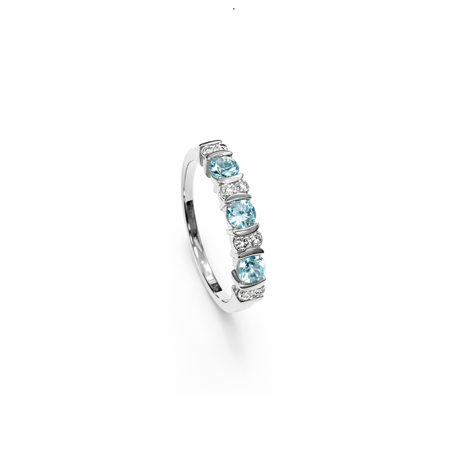 10K White Gold Diamonds and Aquamarine Band