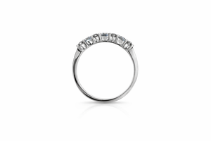 White Gold Band with Diamonds and Aquamarine 10k