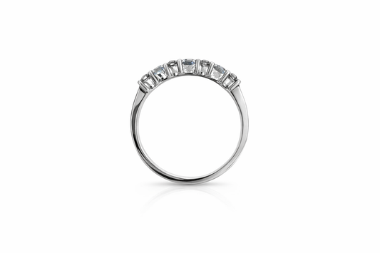 White Gold Band with Diamonds and Aquamarine 10k