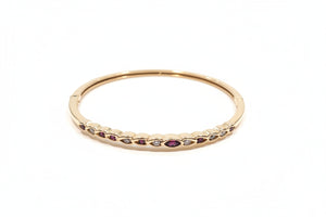14K Yellow Gold Stone Bangle with Garnets and Diamonds