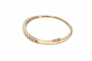 14K Yellow Gold Stone Bangle with Garnets and Diamonds