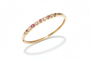 14K Yellow Gold Stone Bangle with Garnets and Diamonds