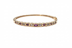 14K Yellow Gold Stone Bangle with Garnets and Diamonds