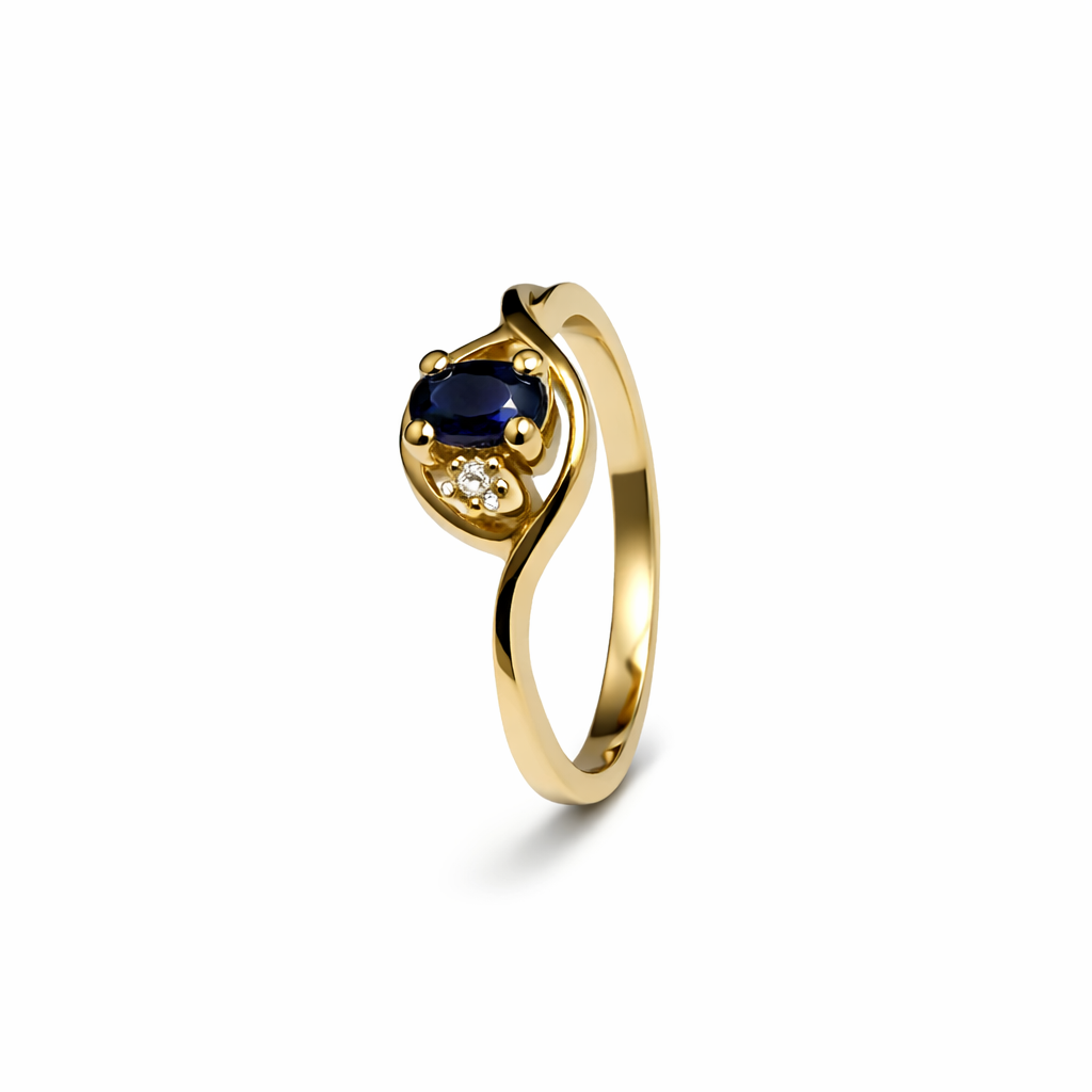 10K Yellow Gold Ring with Oval Sapphire and Diamond