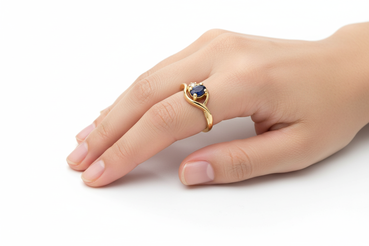 10K Yellow Gold Ring with Oval Sapphire and Diamond